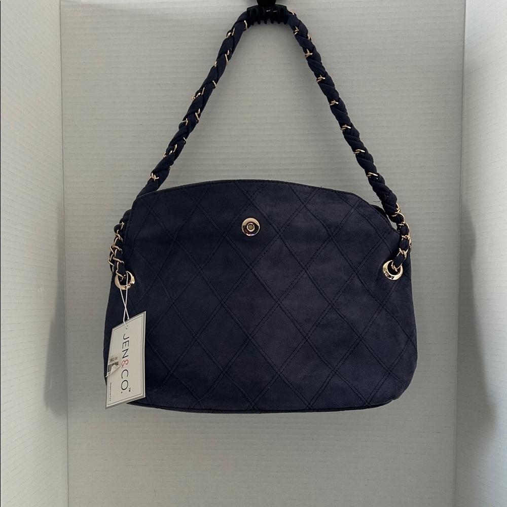 Jen & Co. Vegan Brushed Suede Shoulder Bag. Model-M2549 Color Dusk Blue. NEW